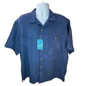 NEW Caribbean Modal Blend Men’s Hawaiian Shirt Size XL Blue Textured Bamboo